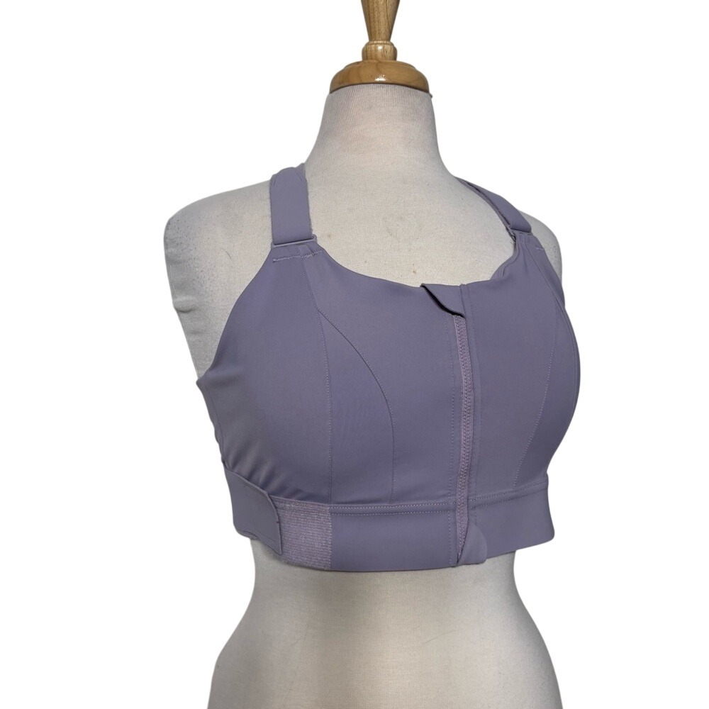 High Support Lavender Zip Front Sports Bra Adjustable Straps‎ Athleisure L/XL